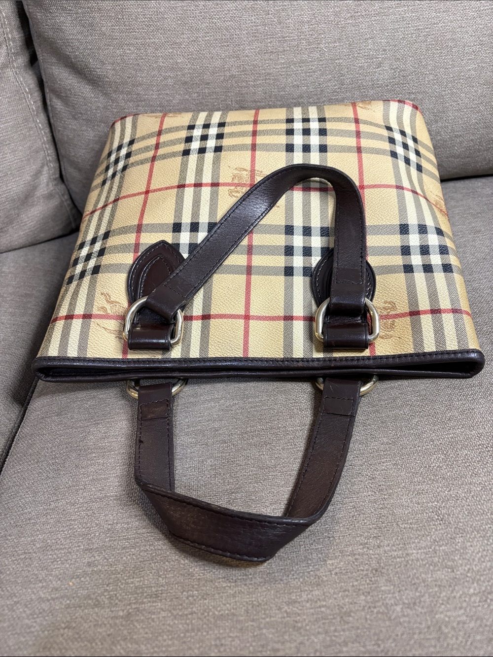 Burberry Vintage Small Haymarket Check Tote Brown Leather Trim with COA - Picture 11 of 15
